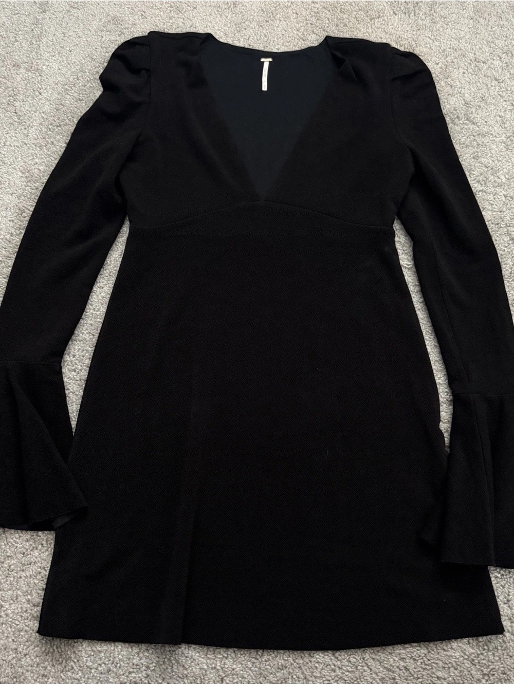 Free People Black V-Neck Long-Sleeve Mini Dress with Flared Cuffs